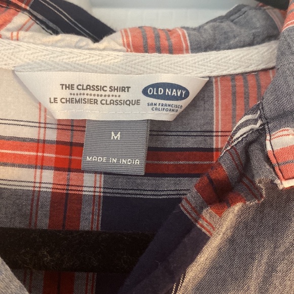 Woman’s Old Navy orange and blue plaid button up shirt. Size medium. - Picture 3 of 3